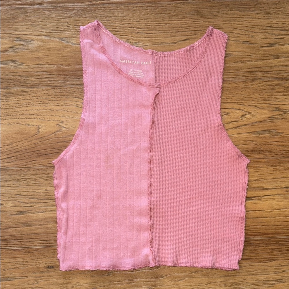 American Eagle Mixed Knit High-Neck Cropped Light Pink Tank Top Size XS